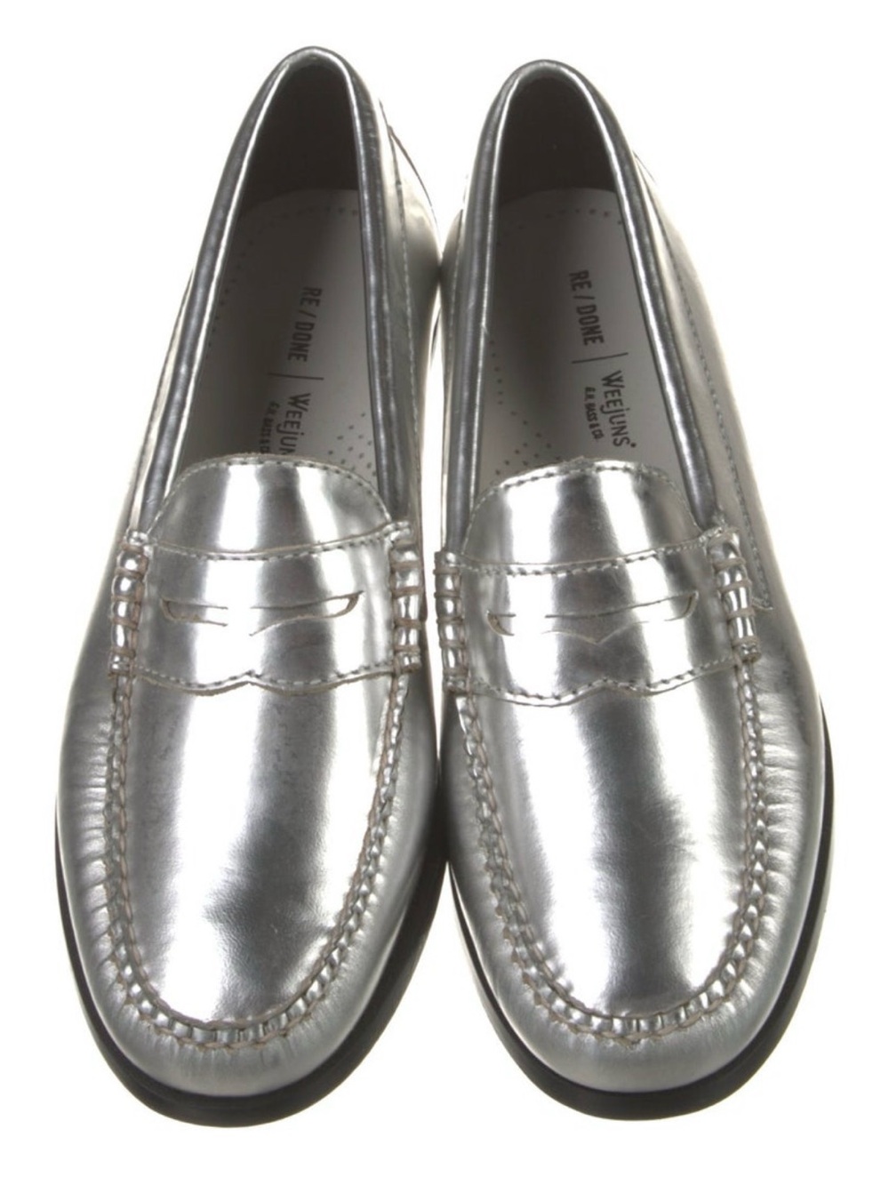 Weejuns G.H. Bass + Re/Done Silver Metallic Leather Penny Loafers Size 6.5